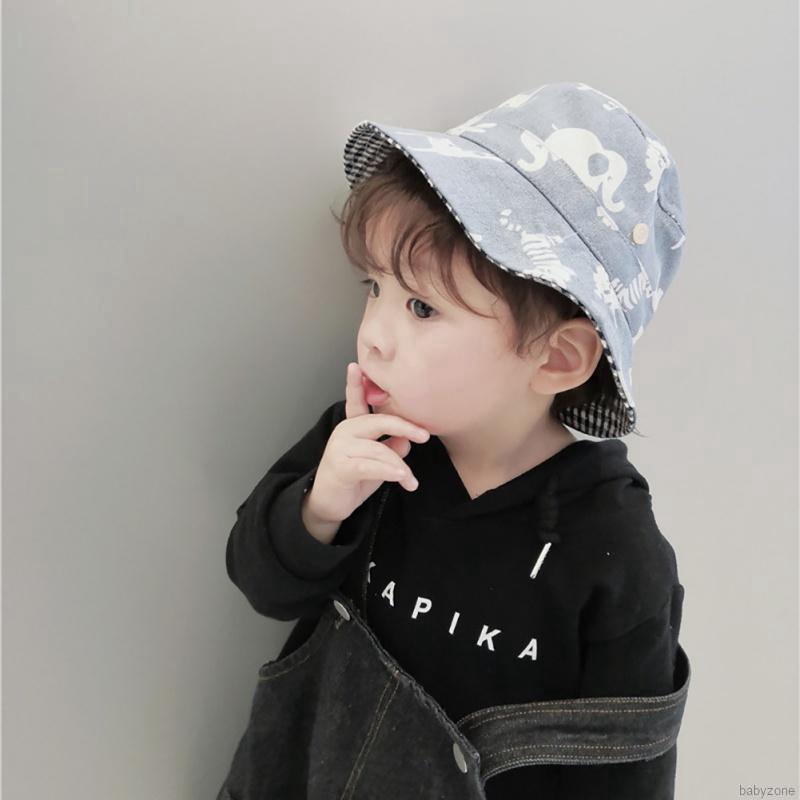 Mũ tai bèo cotton họa tiết động vật hoạt họa có dây đeo cằm cho bé