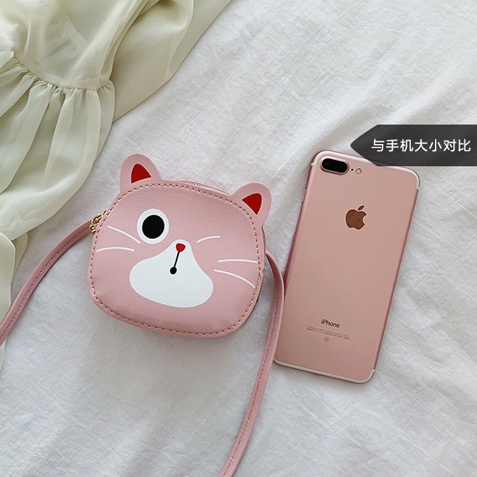Túi đeo chéo bằng da PU in hình mèo độc đáo cho bé