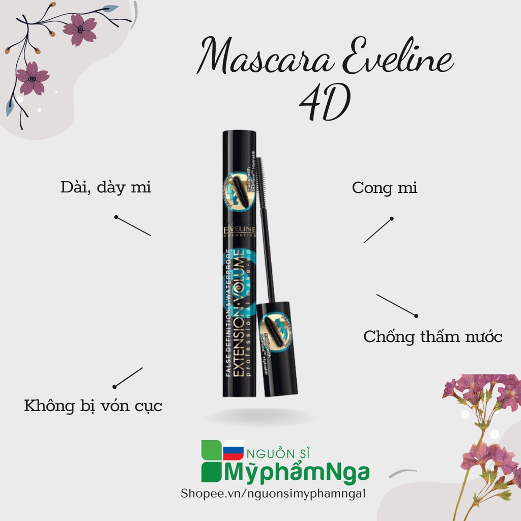 Mascara Eveline 4D dày mi và chống thấm