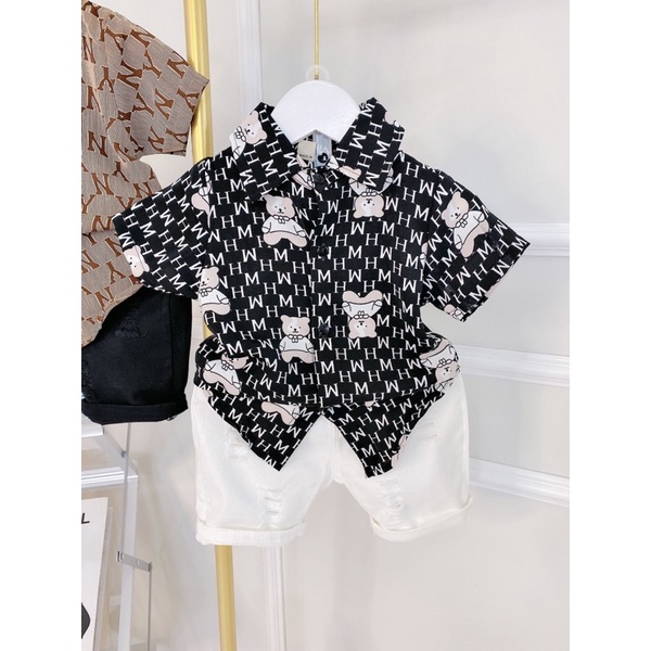Sét sơ mi bé trai Dior kèm quần Short bò