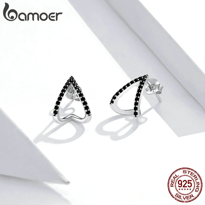 Bông Tai Bamoer SCE924 Bằng Bạc 925 Sterling Kiểu Dáng Hình Học Đơn Giản Cho Nữ