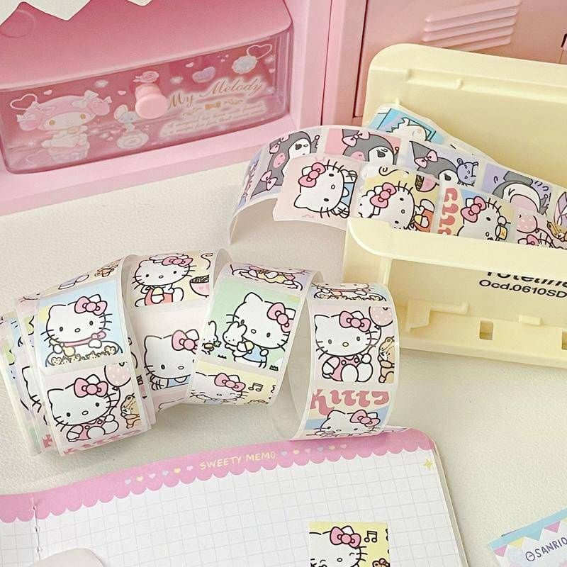 1 set cuộn 200 hình dán nhân vật sanrio Kuromi cinnamoroll pochaco hellokitty dễ thương