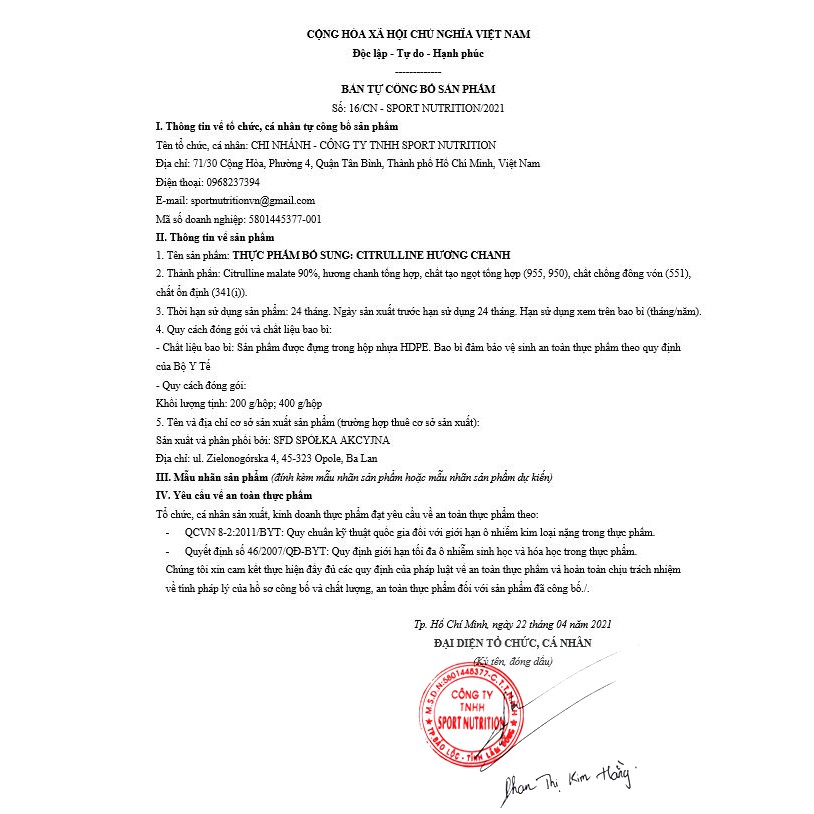 SFD - Tăng Sức Mạnh - Sức Bền Citrulline 400g