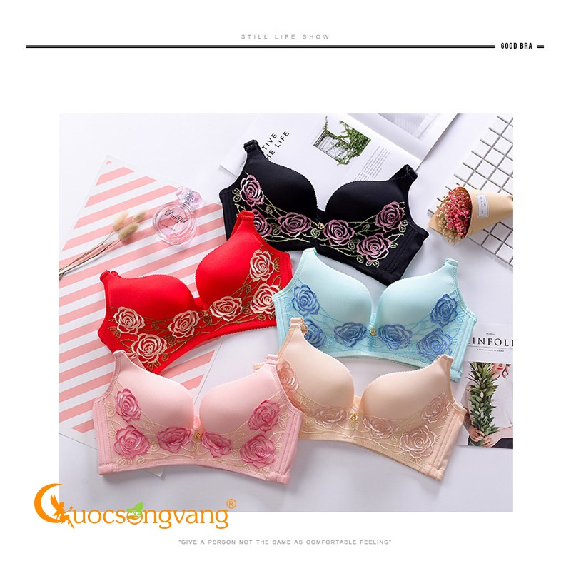 Áo lót thêu hoa hồng Bra màu kem GLDL008 Cuocsongvang