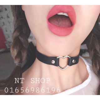 vòng cổ choker khuyên tim 2in1