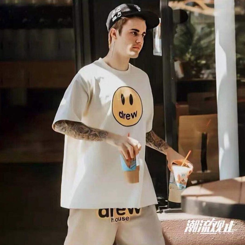 DREW HOUSE Justin Bieber The same smiley print casual loose short-sleeved T-shirt