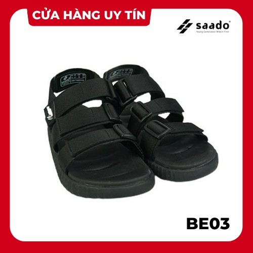 Dép sandal nam nữ SAADO 3 quai đen đi học, đi chơi [HÀNG CHÍNH HÃNG]