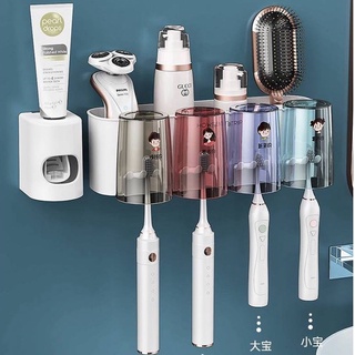 Kệ để bàn chải nhả kem đánh răng tự động thông minh giá treo 4 cốc để đồ dán tường dùng cho nhà tắm
