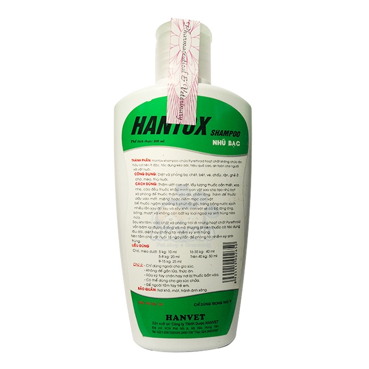 Sữa tắm cho chó mèo Hantox 200ml trị ve, rận, bọ chét, ký sinh trùng, ghẻ ngứa Kún Miu pet shop