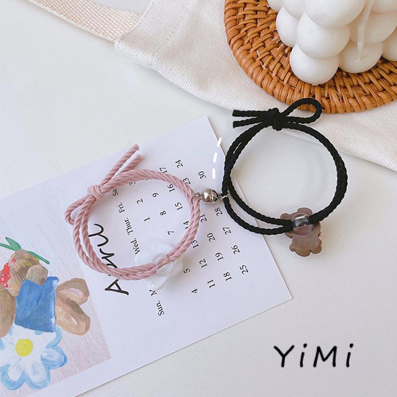 Vòng Đeo Tay Cặp Đôi Bằng Cao Su Hút Nam Châm Hình Gấu/Thỏ Dễ Thương Cho Nữ