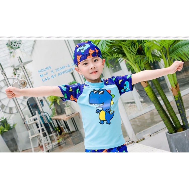 Bộ bơi kèm mũ họa tiết tay pha màu cho bé trai (V693)