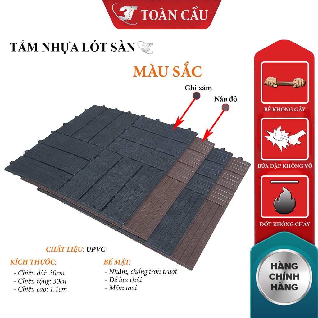 Tấm Sàn Nhựa 3T 12 Nan Nhựa Dẻo UPVC - Lót Sàn Ban Công, Sân Thượng, Bể Bơi, Nhà Tắm