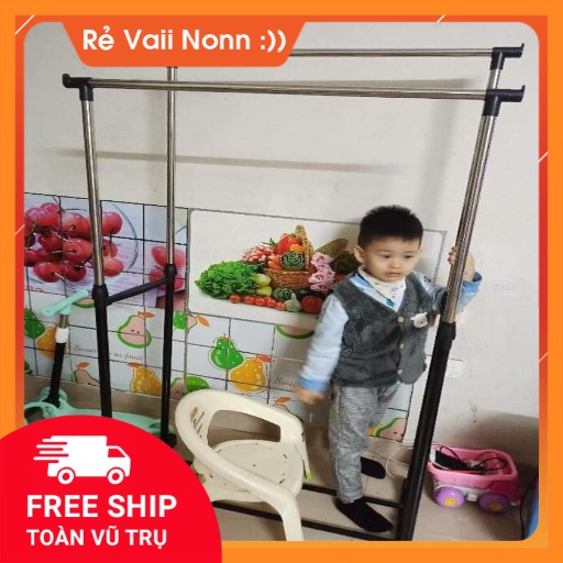 Cây phơi đồ inox 2 tầng thông minh có bánh xe di chuyển  - Siêu tiện lợi - tháo lắp đơn giản