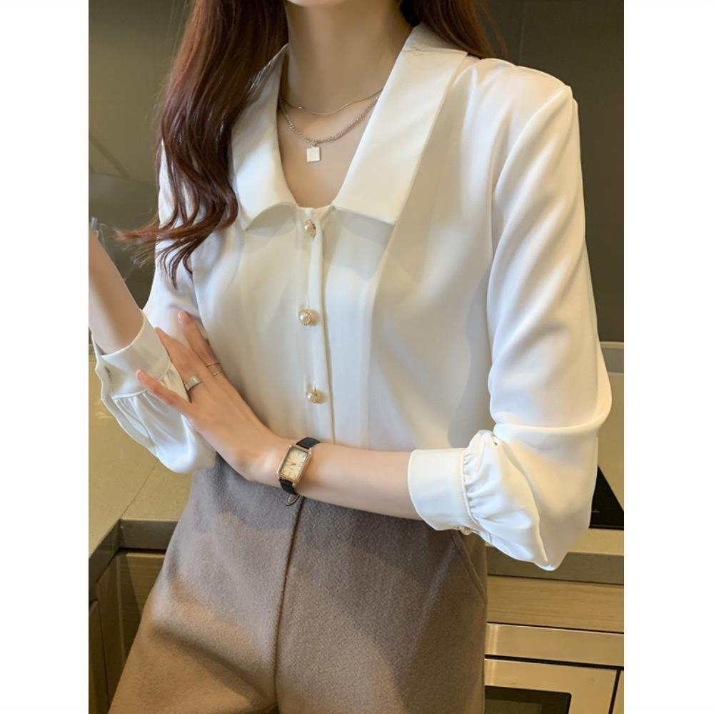 Áo Sơ Mi Tay Dài Chất Liệu Satin Thời Trang Công Sở Hàn Quốc Cho Nữ