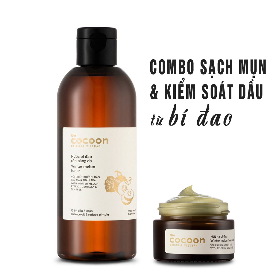 COMBO Sạch Mụn Và Kiểm Soát Dầu Từ Bí Đao Cocoon Thuần Chay: 1 Nước bí đao cân bằng da 310ml + 1 Mặt nạ bí đao 30ml