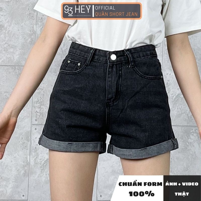 Quần Short Jean Nữ Lưng Cao Dáng Rộng Gấp Ống Phong Cách Ulzzang 93HEY QS01