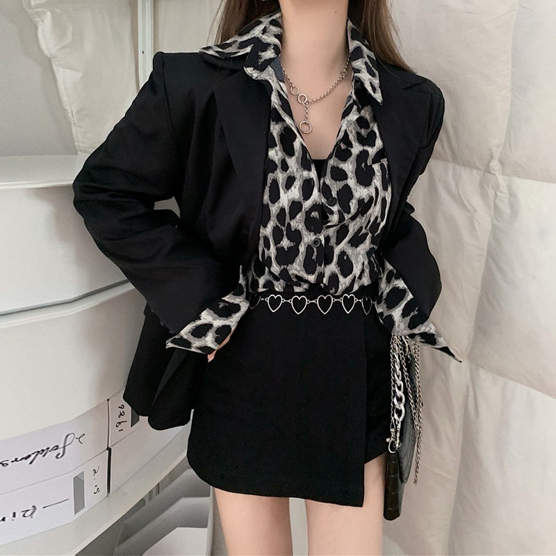 Áo sơ mi tay dài in họa tiết da báo phong cách cổ điển thời trang 2021 dành cho nữ