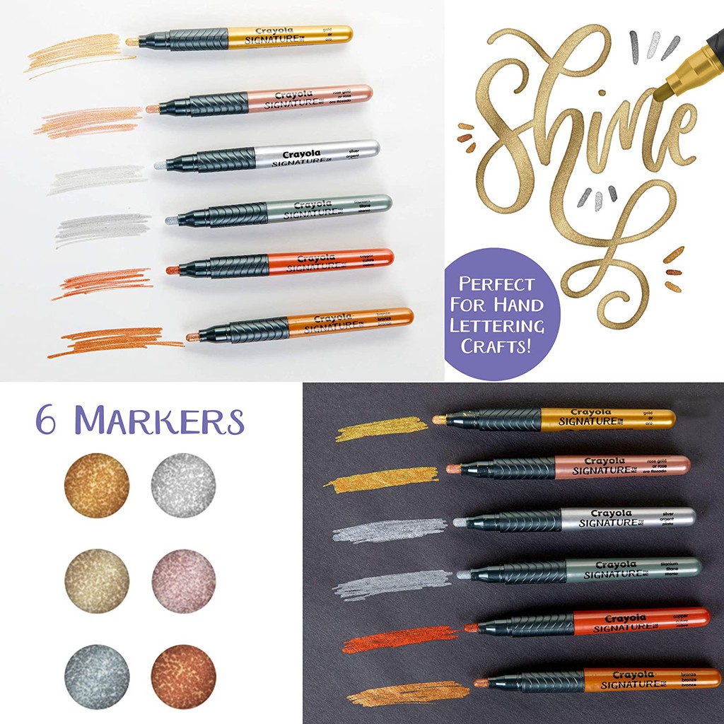 Bút Metalic Crayola Signature 6 Màu Viết Thiệp Trang Trí Sổ - Phiên Bản Cao Cấp