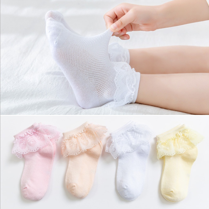 Vớ ren, Vớ thoáng khí, Vớ cotton pha ren thoáng khí Vớ cổ ngắn cho bé gái 2-11 tuổi