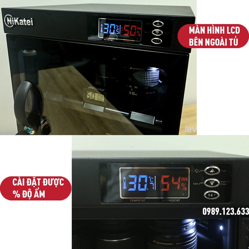 Tủ chống ẩm máy ảnh 50L nhập khẩu NIKATEI NC-50S CN Nhật Bản,Tủ hút ẩm máy ảnh Lens, ống kính 50 lít 3 ngăn chống nước