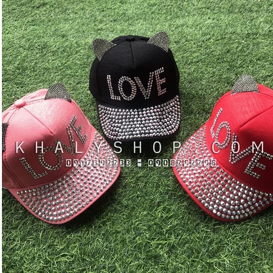 Nón kết bé gái tai 3D đính hột chữ LOVE lấp lánh siêu xinh
