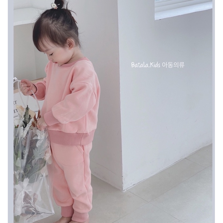 Bộ nỉ bông bé trai bé gái Batala kids, set nỉ hoodie trẻ em siêu ấm phong cách Hàn Quốc cho bé từ 10-23kg