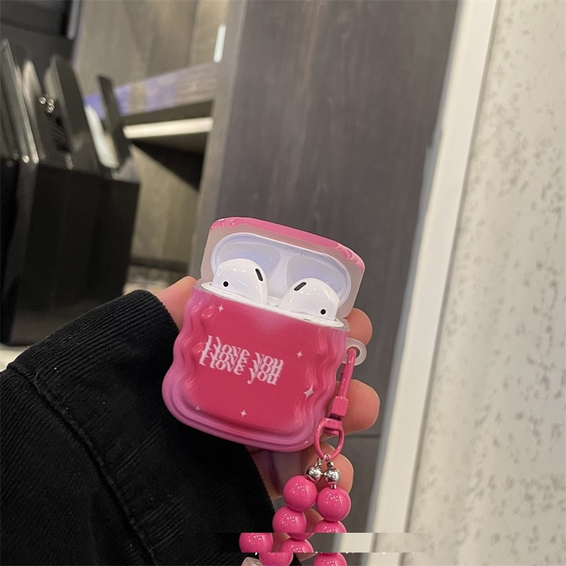 Vỏ Bảo Vệ Hộp Sạc Tai Nghe Bluetooth airpods 1 2 pro Bằng tpu Mềm Gắn Móc Khóa Và Hạt In Chữ &amp; Hoa Hồng Dễ Thương Mới