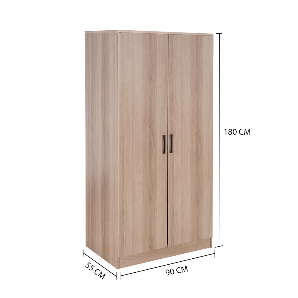 HomeBase FURDINI Tủ quần áo bằng MDF có 2 cửa lùa ngăn kéo thanh treo quần áo Thái Lan W90xH180xD55cm màu gỗ sồi trắng