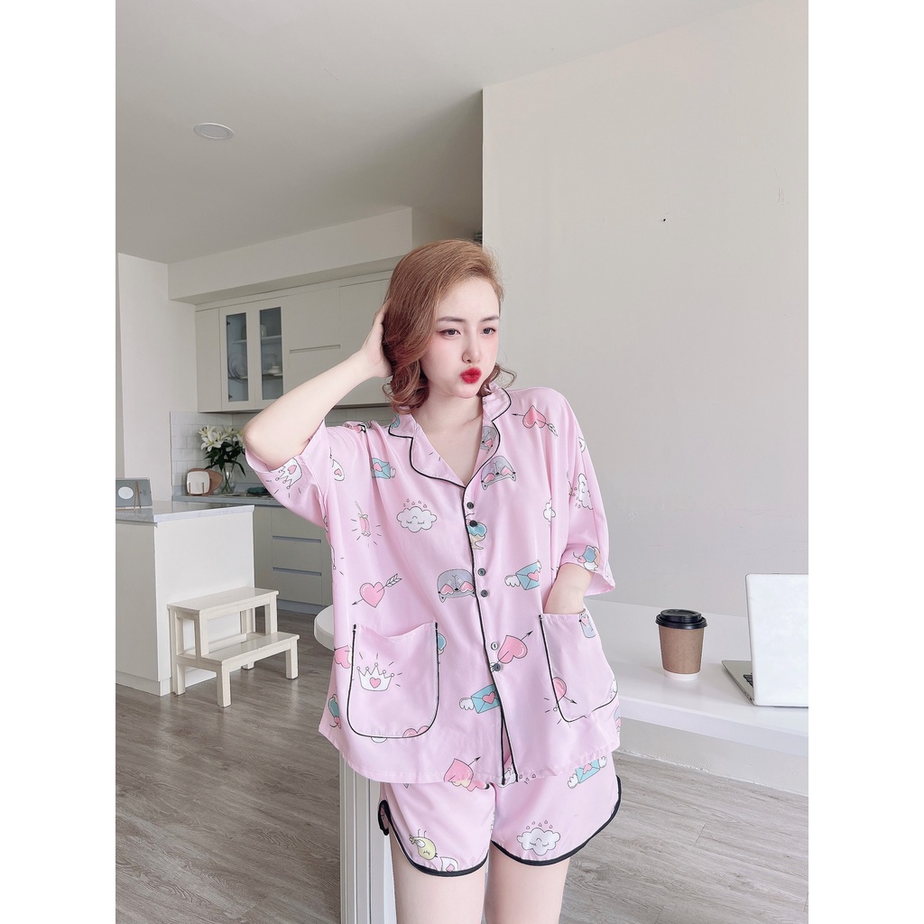 [ Bigsize 40-100kg] Đồ Bộ Cánh Dơi Đùi Lụa Nhật Mặc Nhà Cho Nàng Múp