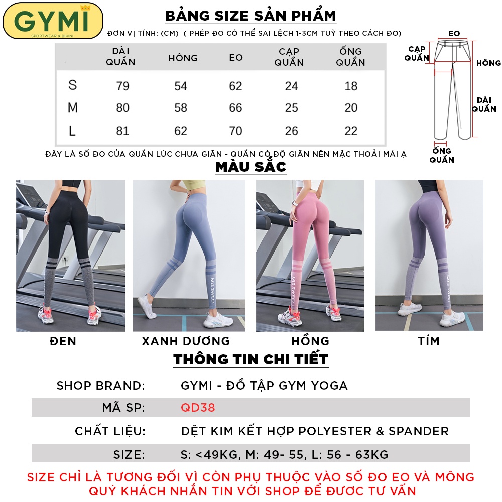 Quần tập gym yoga nữ chun mông GYMI QD38 dáng legging thể thao chất dệt cao cấp co giãn thấm mồ hôi