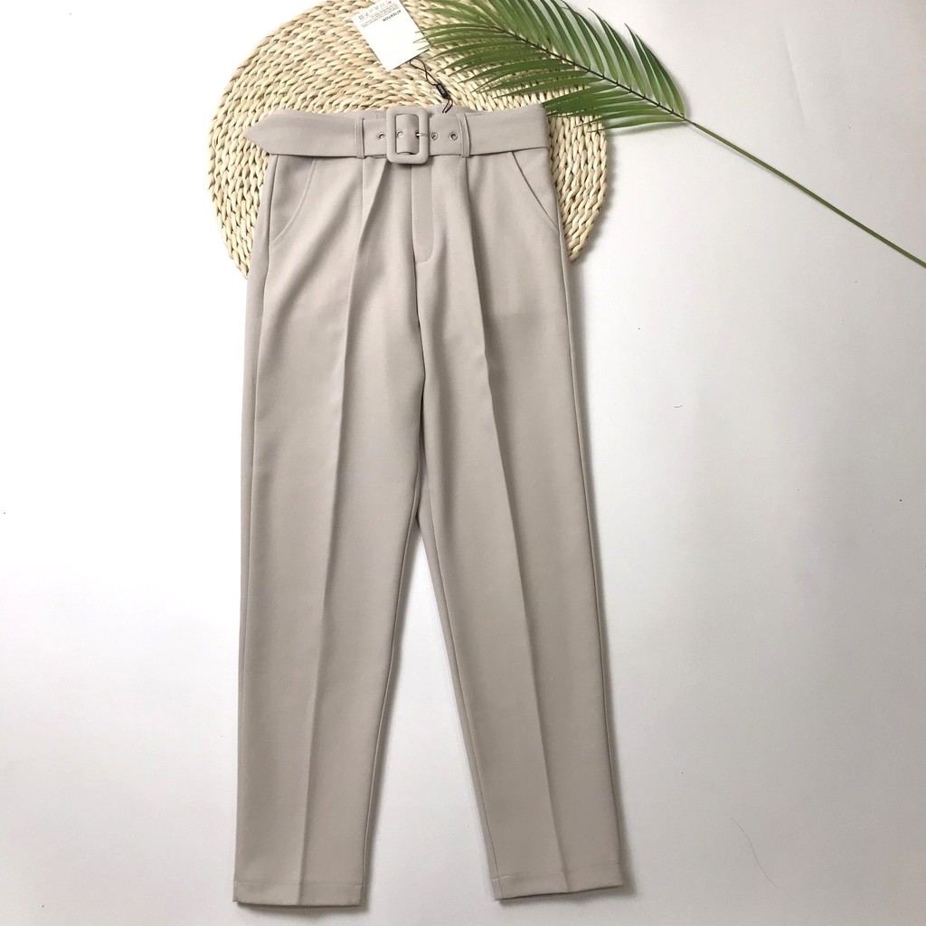 Quần baggy nữ kèm đai vnxk, chất liệu ít nhăn, mặc óng quần, đai thắt lưng vải dày chắc chăn, chuẩn phom dáng dề mặc