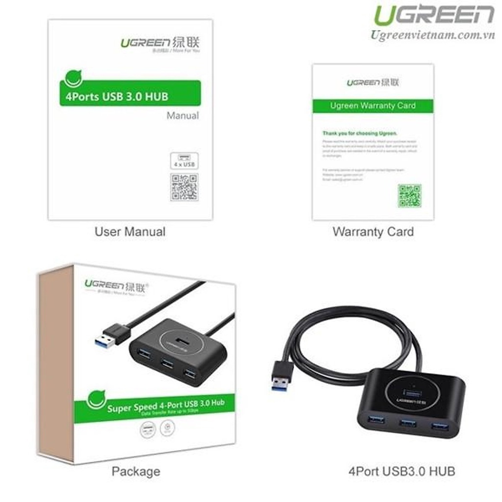 Bộ chia USB 3.0 ra 4 cổng dài 0.5m/1m - Hub USB 3.0 Ugreen 20290-20291