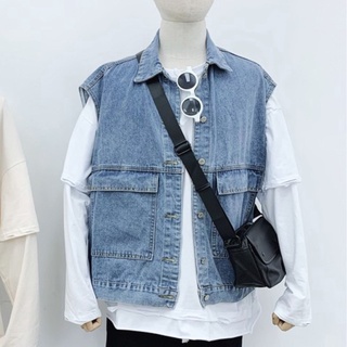 UNISEX - Áo khoác jeans gile oversize AK8161