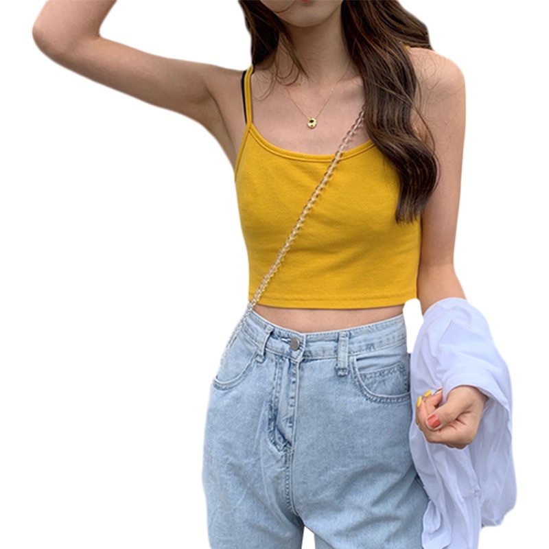 Áo Croptop Hai Dây Màu Sắc Trơn Thời Trang Mùa Hè Cho Nữ