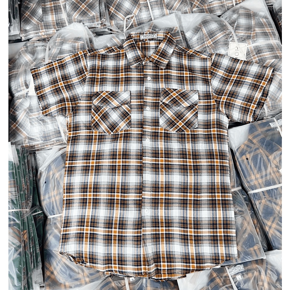 Áo Sơ Mi Nam Tay Ngắn Vải Nỉ Caro Siêu Mềm Có Túi Hộp Phối Sọc Trơn Phong Cách Trẻ Trung Hot Trend Mới [NEW UNISEX]