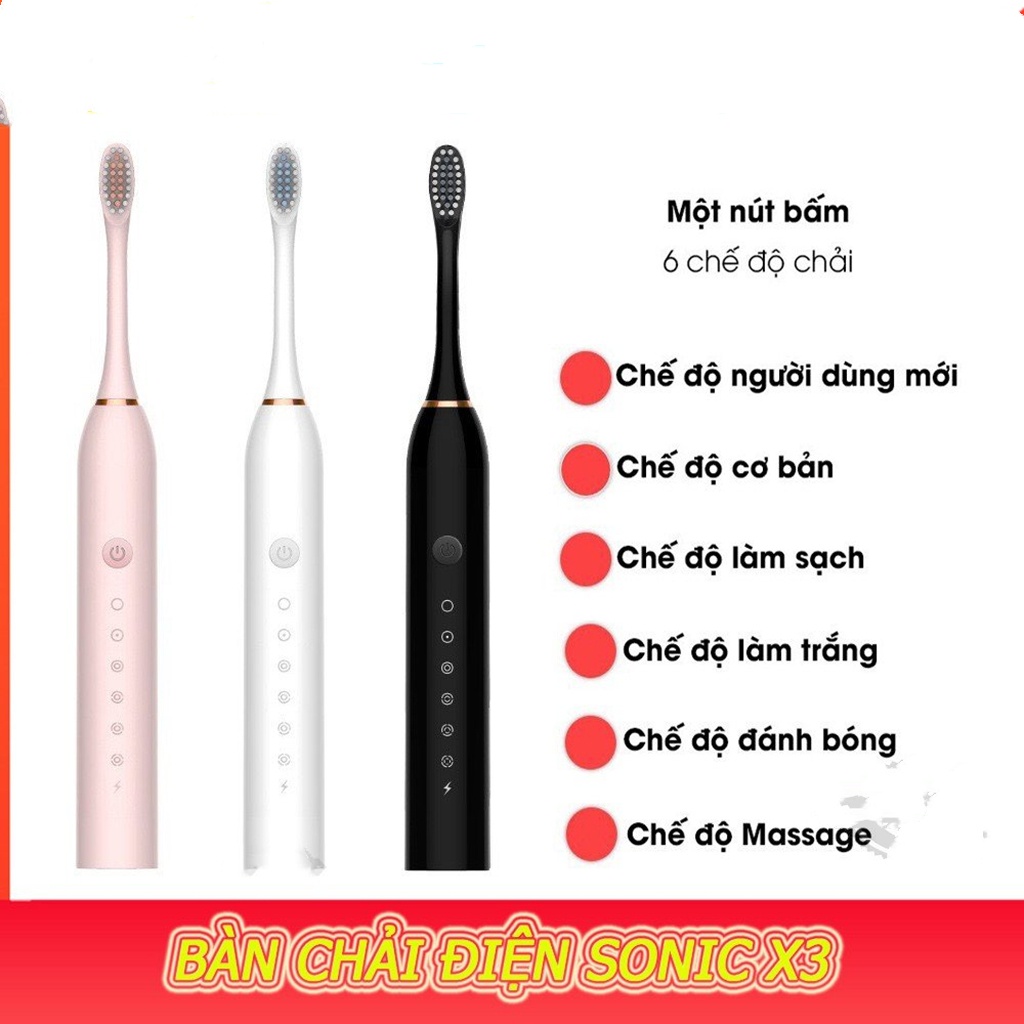 Bàn chải điện SONIC X3 với 6 chế độ làm sạch, bàn chải đánh răng điện chăm sóc răng trắng bóng bản 2023