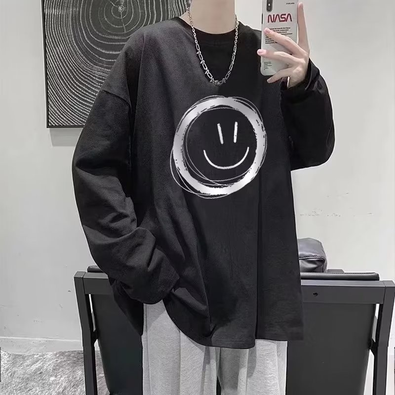 Áo Thun Tay Dài Cổ Tròn Dáng Rộng In Hình Biểu Cảm Thời Trang Phong Cách Hàn Quốc Cho Nam Size M-5XL