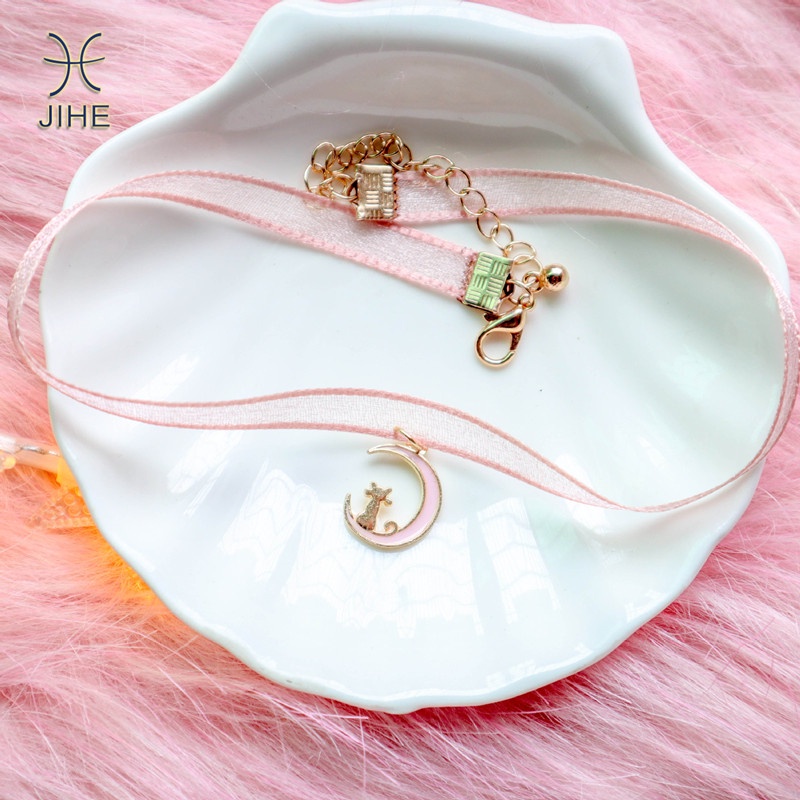 【JIHE】Vòng Cổ Choker Màu Hồng Phong Cách Nhật Hàn Thời Trang Cho Nữ