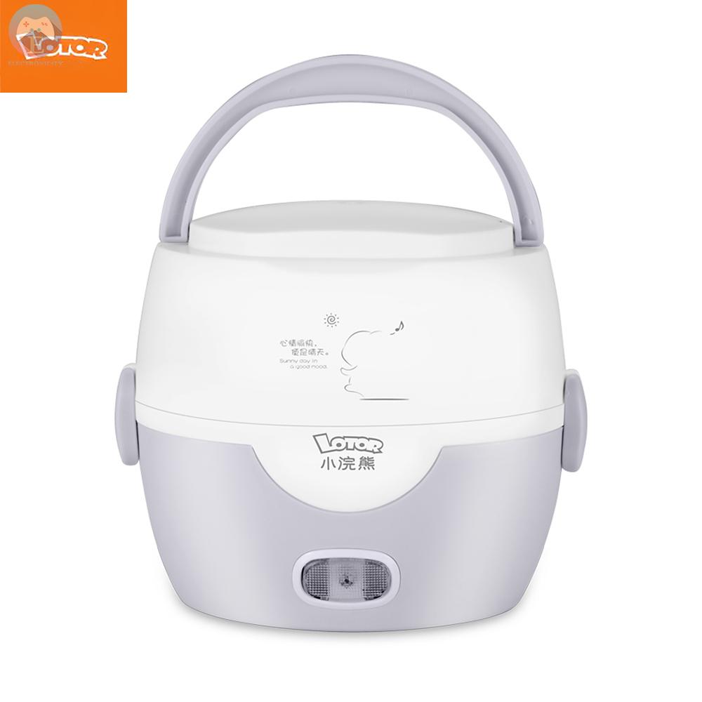 Ê LOTOR Electric Lunch Box Food Heater with Stainless Steel Pot 1.3L Steamer Portable Mini Rice Cooker Multi-function Cooking Steaming Lunch Containers HM-2015 220V