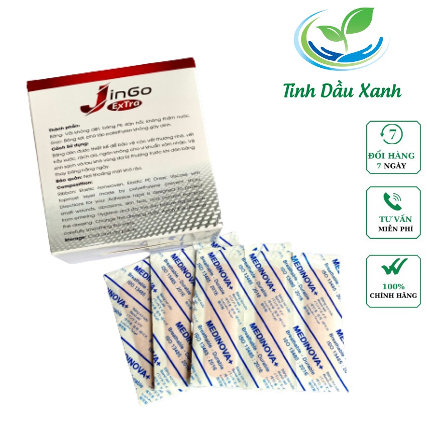 Miếng dán băng gâu Urgo Tinh Dầu Xanh Jingo extra hộp 102 miếng loại bản nhỏ Medinova