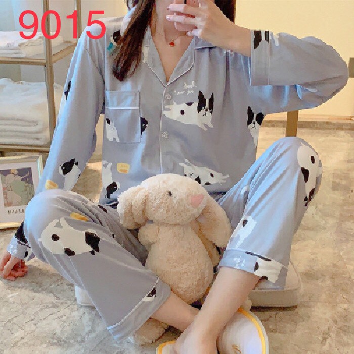 [Sẵn] Bộ đồ ngủ Pijama cotton dài tay nhiều họa tiết hàng Quảng Châu