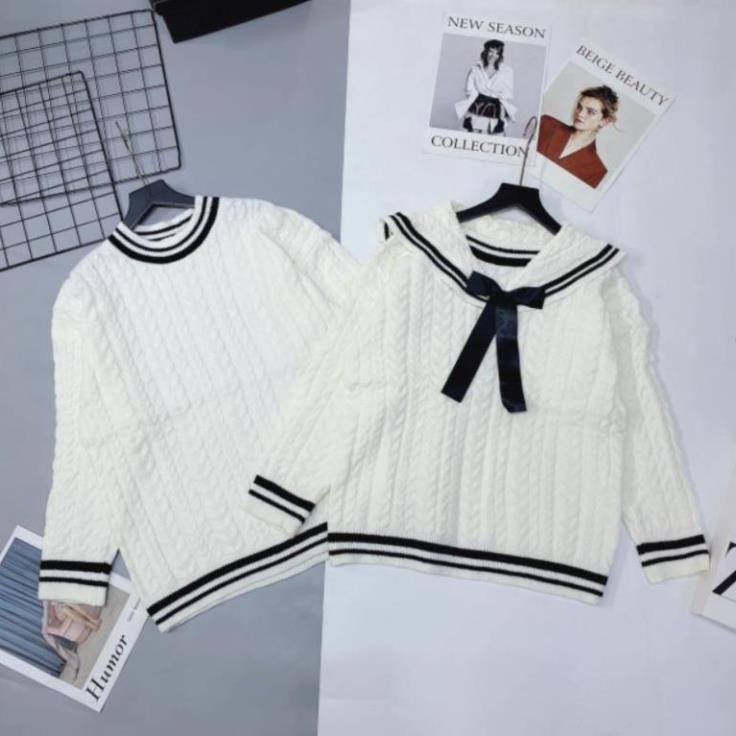 Áo Len Đôi Nam Nữ Mùa Đông, Áo Len Nữ Màu Trắng Dài Tay Cổ Thủy Thủ Form Rộng Kiểu Hàn Quốc Chất Len Thừng Dày Dặn. TAMI | BigBuy360 - bigbuy360.vn