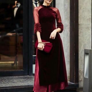 Áo dài nhung đỏ