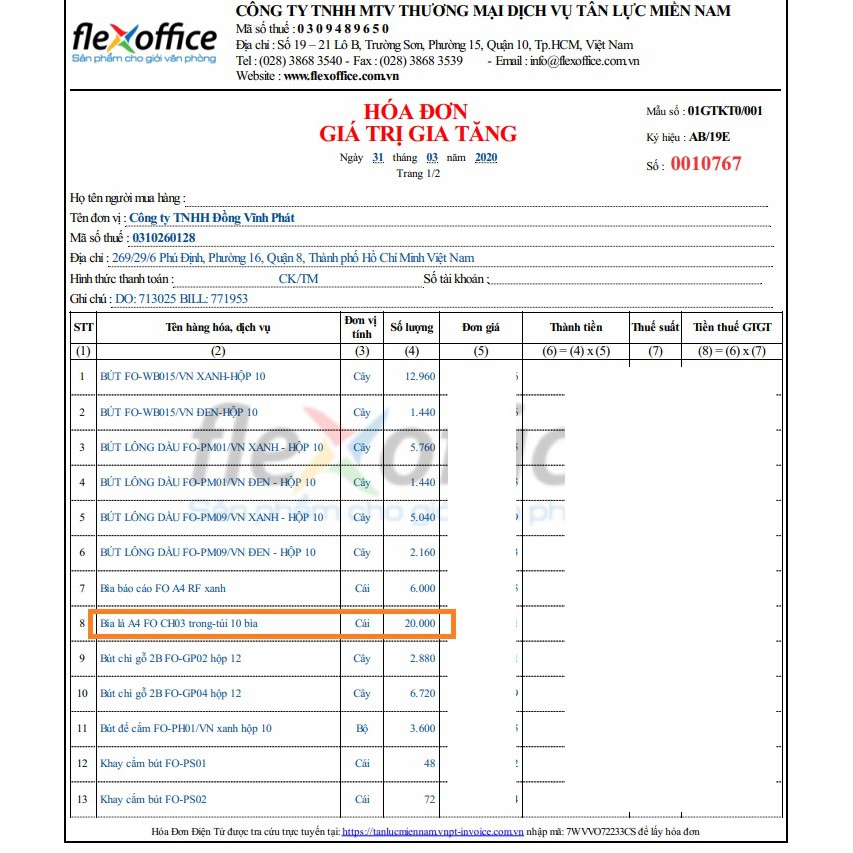 10 cái - Bìa lá A4 Flexoffice FO-CH03