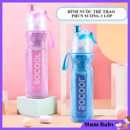Bình nước thể thao kiêm bình phun sương 3 lớp giữ nhiệt, chất liệu PE an toàn cho sức khoẻ chống vỡ, dung tích 590ml