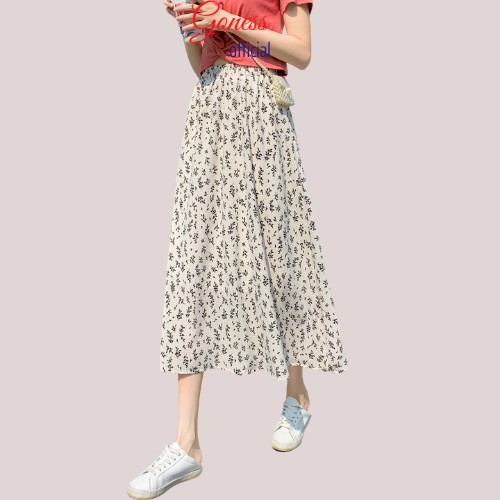 Chân váy dài lưng cao hoạ tiết hoa nhí vintage khoá sau thời trang cho nữ 205 | BigBuy360 - bigbuy360.vn