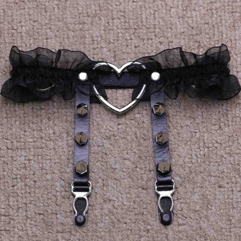 Xiangbao Đai Nịt Bít Tất Phối Ren Hình Trái Tim Co Giãn Phong Cách Punk Gothic Harajuku Quyến Rũ Cho Nữ