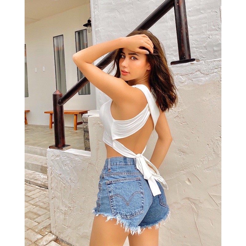 Áo ba lỗ croptop thiết kế hở lưng có dây buộc phong cách gợi cảm
