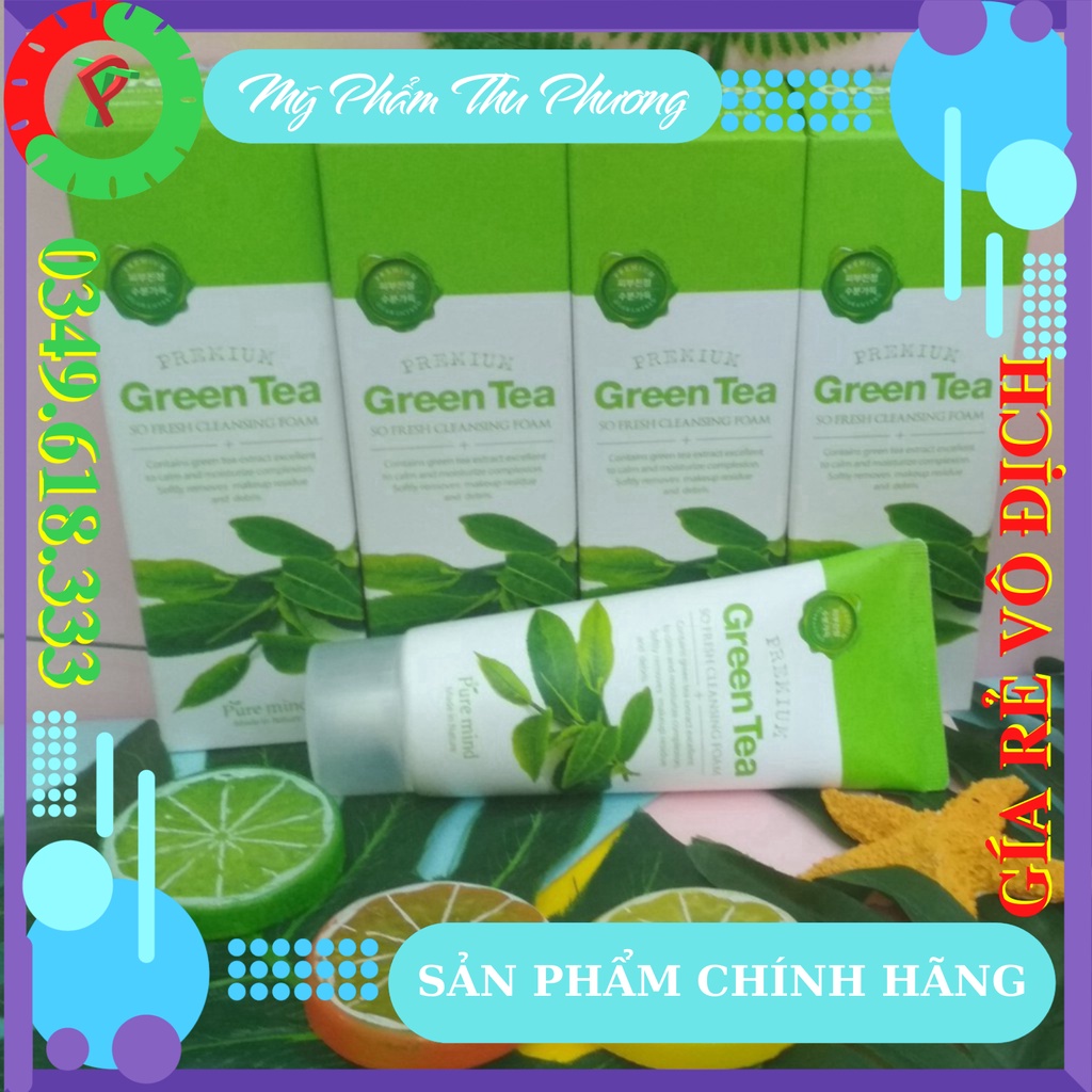 Sữa Rửa Mặt Trà Xanh Cho Dầu Ngăn Ngừa Mụn Làm Trắng Sạch PURE MIND Green Tea So Fresh Cleansing Foam Mỹ Phẩm Hàn Quốc