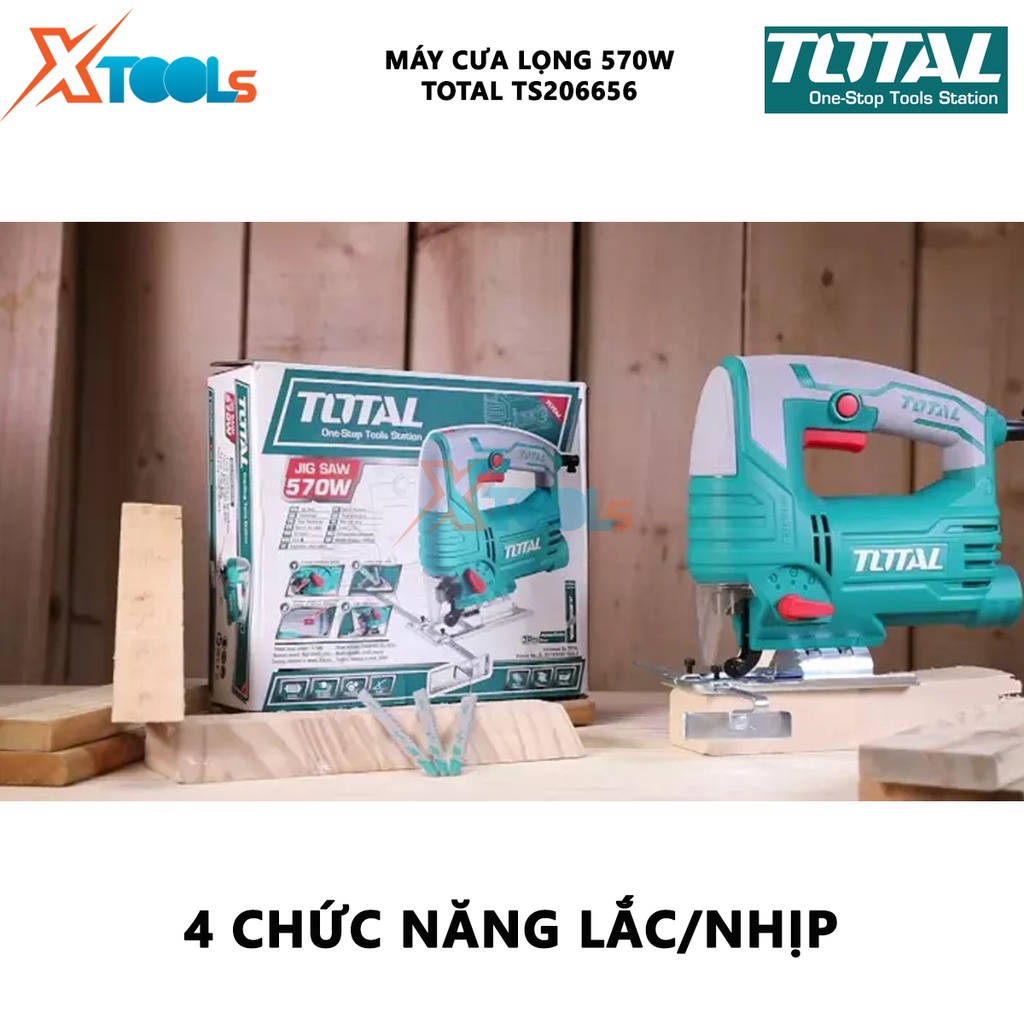Máy cưa lọng TOTAL TS206656 | máy cắt lọng cầm tay công suất 570W | kèm theo lưỡi 1 cưa lọng và 1 bộ than - XTOOLS